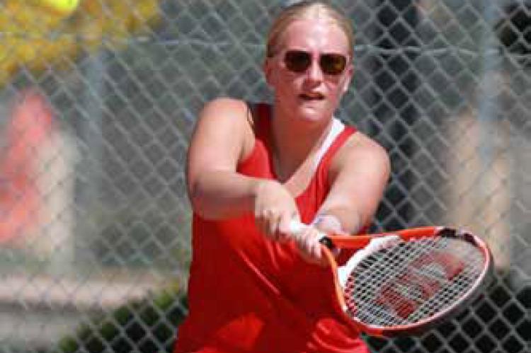 Hannah Vague competes in singles in Lindsborg. She placed second to teammate Karli Haase in the tournament.