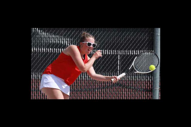 Reygan Coonrod competes in No. 1 doubles during the Sept. 1 Ellsworth Invitational.
