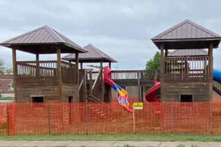 The play structure at Wilson’s Pride Spray Park is closed until necessary repairs are made to improve the safety. DAVID CRISWELL/Ellsworth County Independent-Reporter