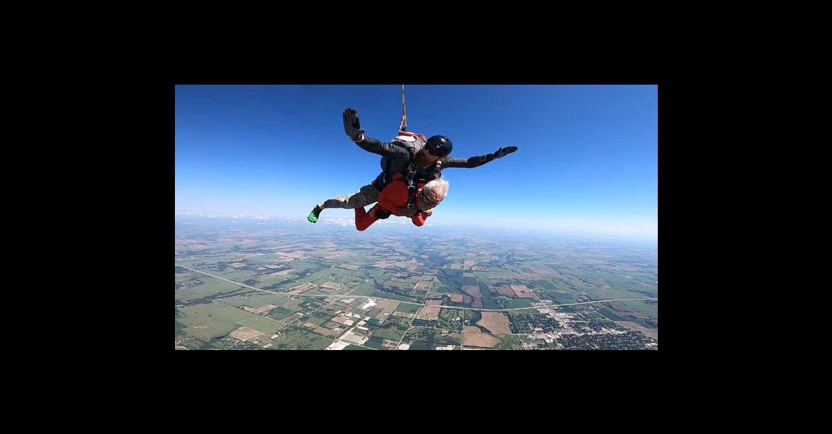 Eli Hernandez, bottom, on his tandem jump in Abilene. Courtesy photos