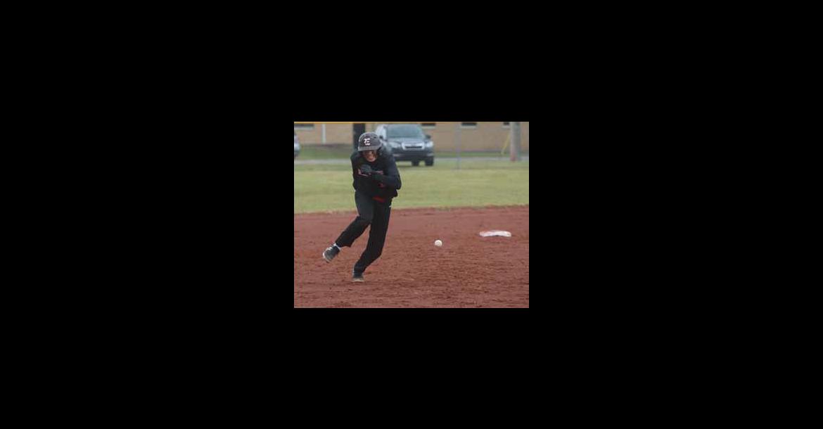 Johnny Barta is struck by a line drive as he heads to third base.