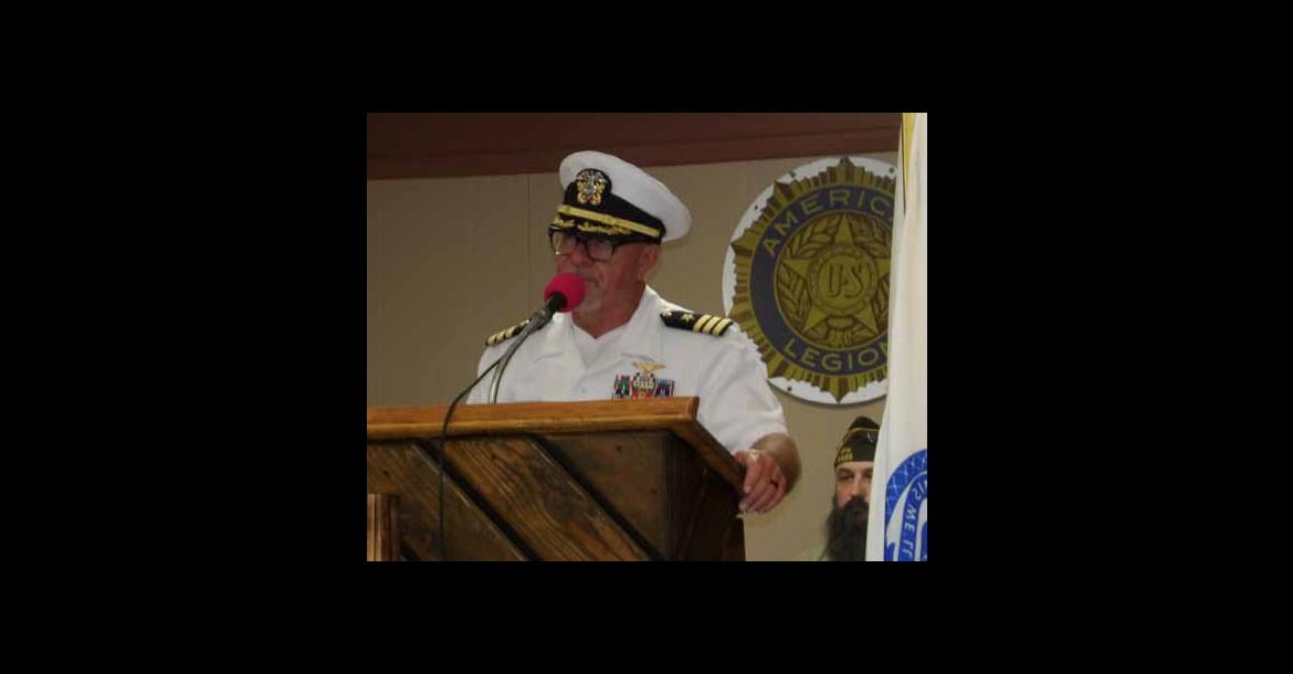 U.S. Navy Commander Robert Laubengayer, Ret., Ellsworth, gives the Memorial Day address. ALAN RUSCH/Ellsworth County Independent-Reporter