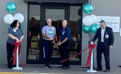 From left, Danette Heinze, Scott Hipp, Paul Bahr and Jim Kirkbride participate in a ribbon cutting at the new wellness center Tuesday morning at Ellsworth County Medical Center. Courtesy photos